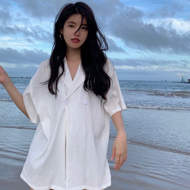 スタイルホワイトシャツ レディースサマー薄手スタンダード レトロ 夏物 試着室76751961553