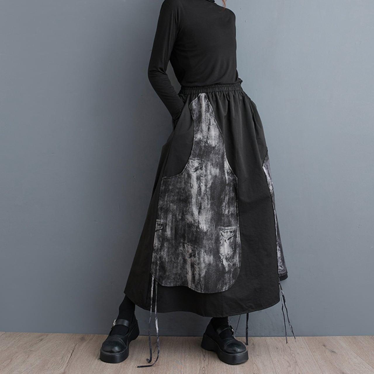 A-line long skirt with elastic waistband L00222