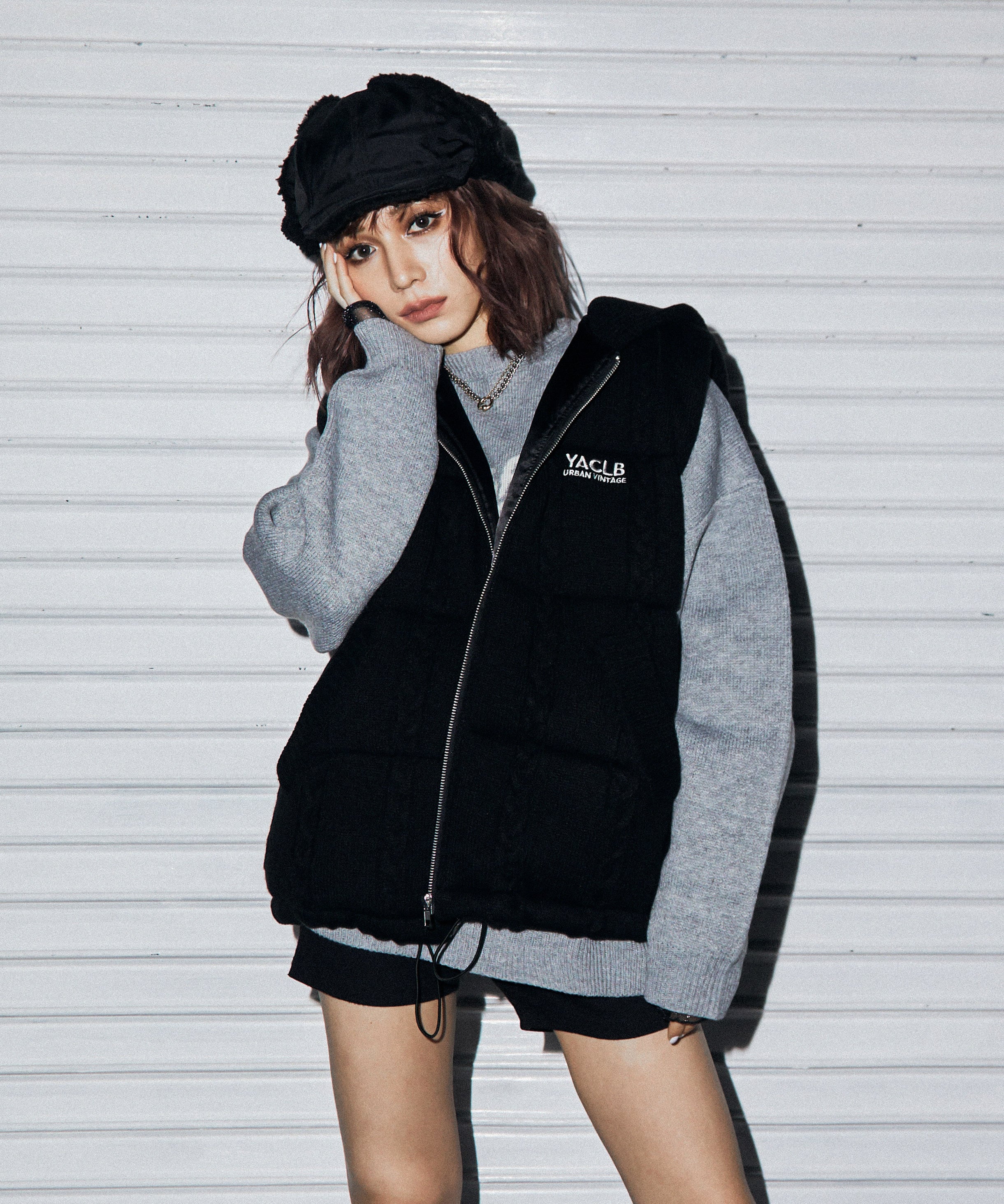 アクレント aclent loose Knit zip パーカー-