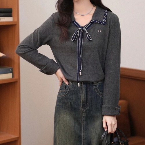 ステッチカラーリボンニットトップス ・9316