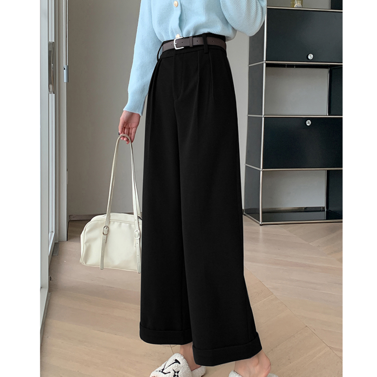 ワイドクロップドスーツパンツ 3color W01057