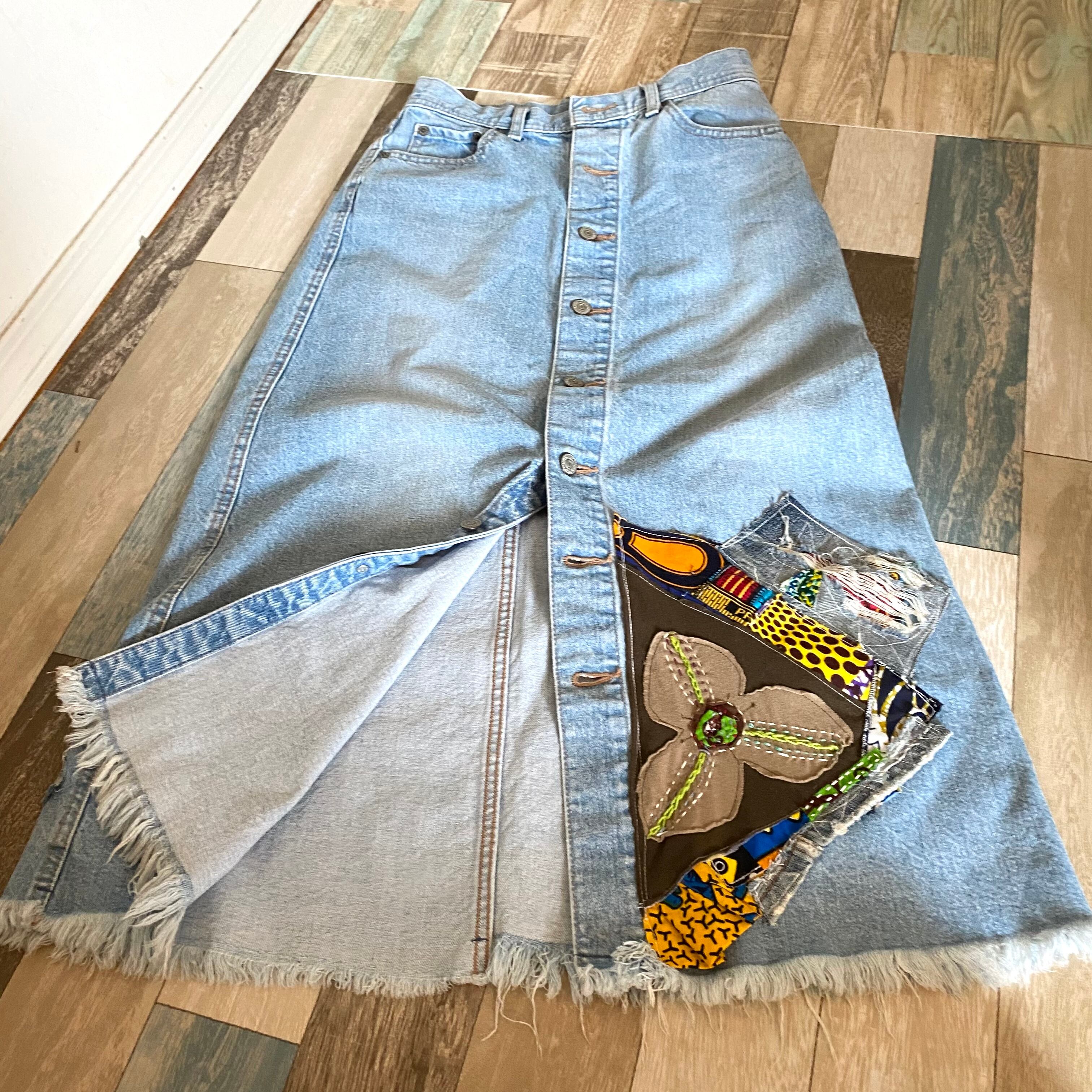 リメイクデニムパッチワークスカート | アジアン雑貨ルチュ 