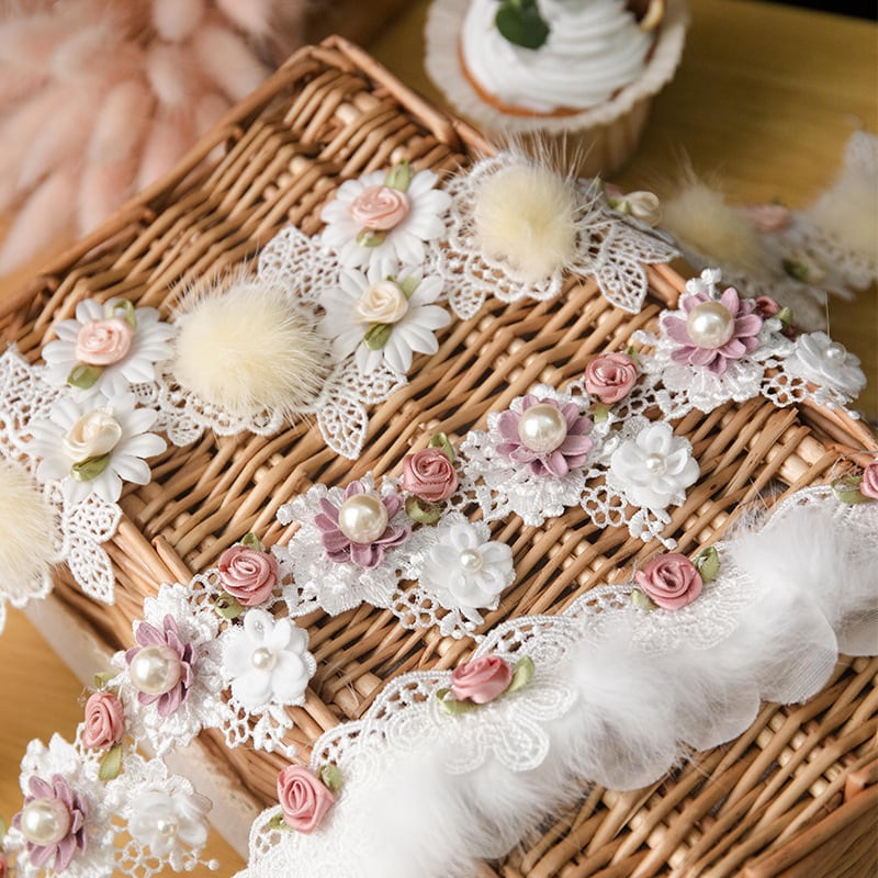 レース フラワー ファー 布 01040034 ハンドメイド 資材 装飾