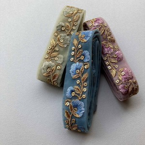 〈再入荷〉扇型お花とゴールド蔦のチュール刺繍リボン(1mカット)