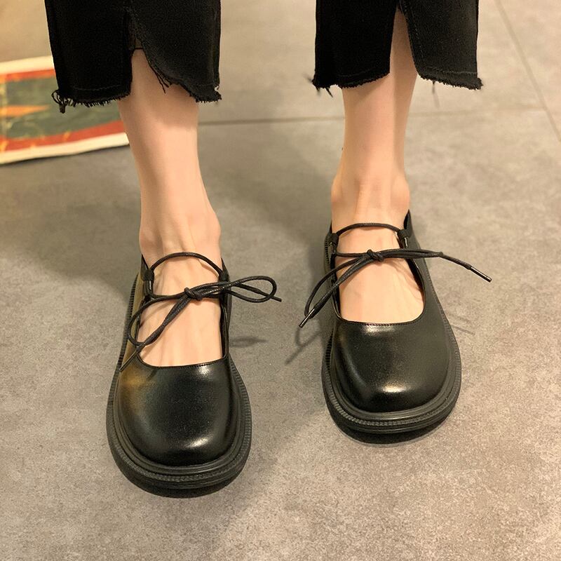 シングルスプリングレーススタンダードレザー 靴 シューズ レトロ 春物 ラウンドトー 部族の婦人靴34408127420