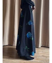 blue rose pattern maxi skirt-4810-7