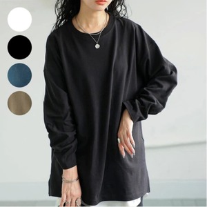 Tシャツ レディース プルオーバー トップス ラウンドネック 長袖シャツ ビッグシルエット