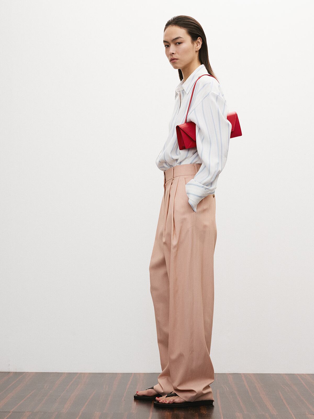 RECTO][WOMEN] DOUBLE PLEATED WIDE PANTS (PEACH) 正規品 韓国