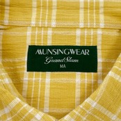 美品◆Munsingwear マンシングウェア シアサッカー ボタンダウン BD チェック柄 半袖シャツ サイズ MA/イエロー系/ゴルフ/日本製
