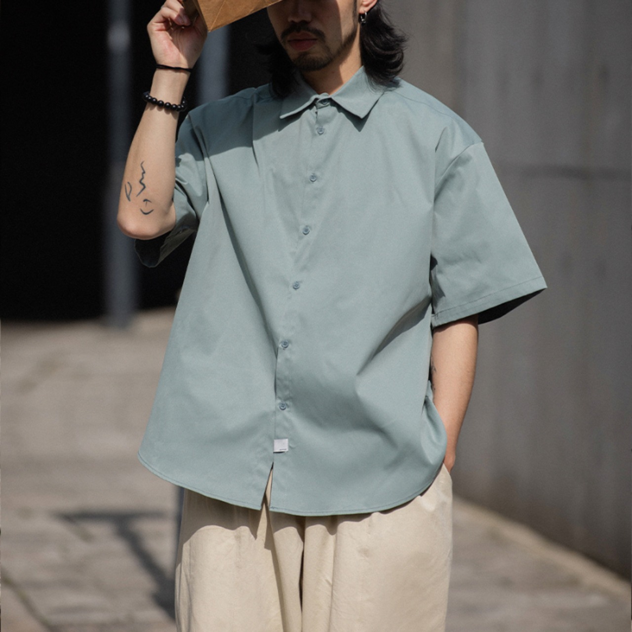 カラーシンプルドレープシャツ　0694