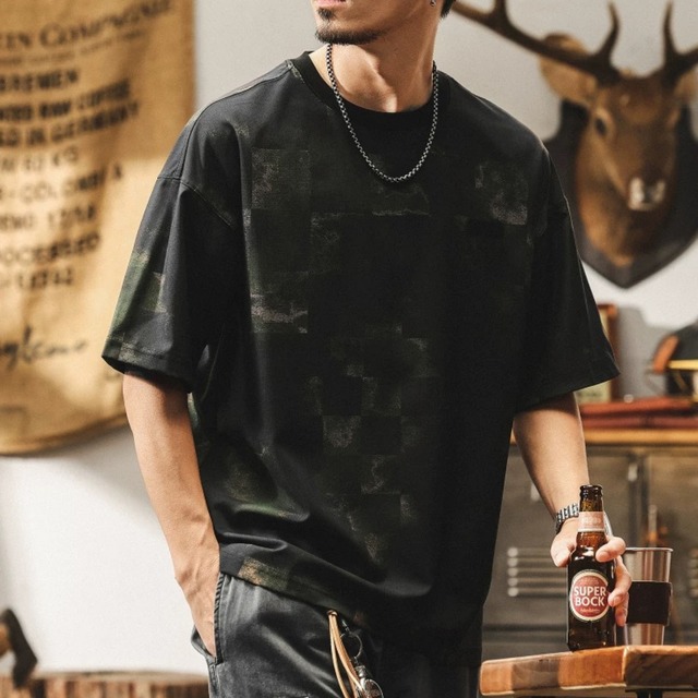 チェック柄 オーバーサイズ ボックスシルエットTシャツ 00464