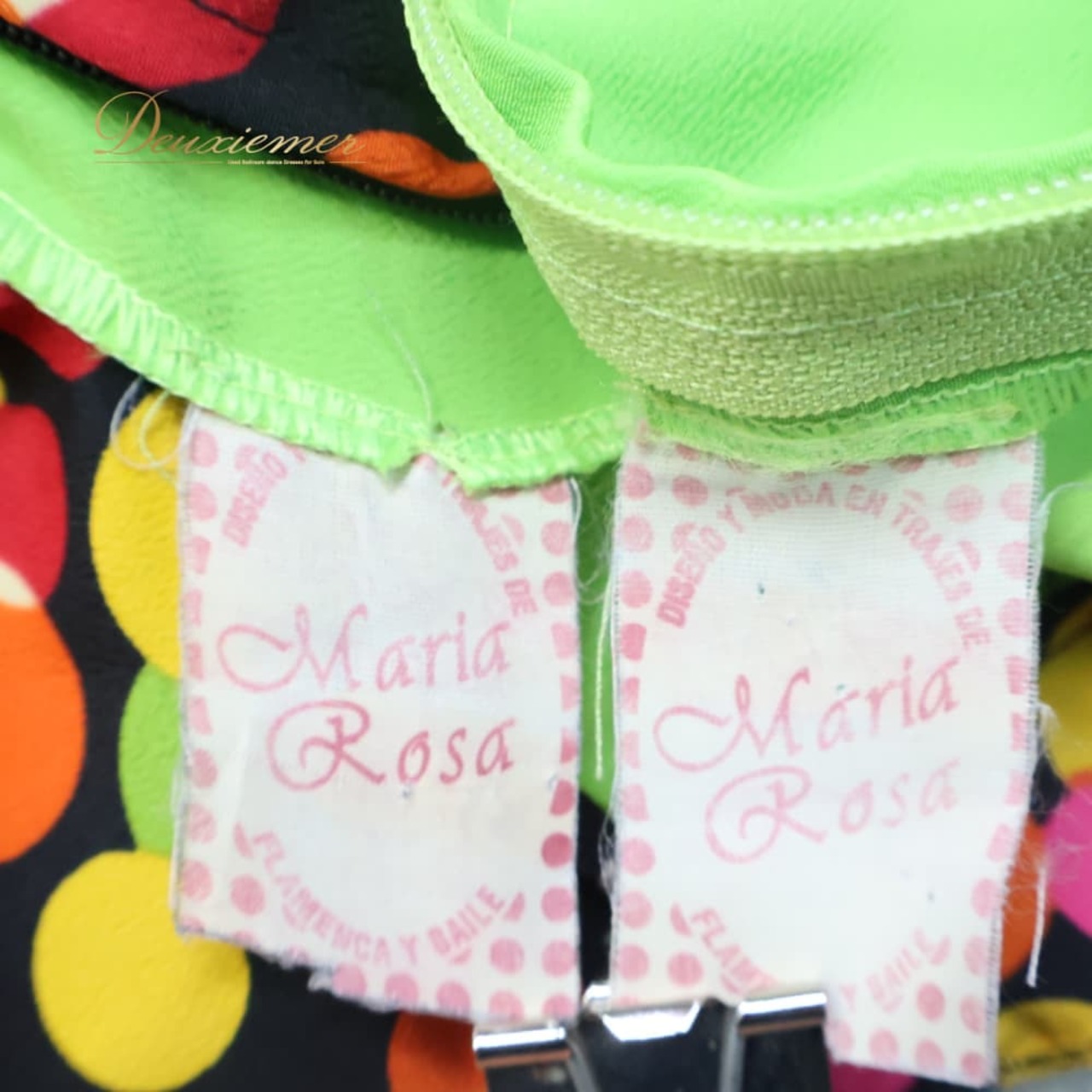 フラメンコ 衣装 MARIA ROSA マリアロサ ツーピース セットアップ 上下セット グリーン系 ブラック系 レッド系 イエロー系 オレンジ系 黄緑 黒 オレンジ 柄 模様 フリル ボランテ ダンス パーティ 発表会 鮮やか かわいい 舞台衣装 ステージ衣装 おしゃれ コスチューム