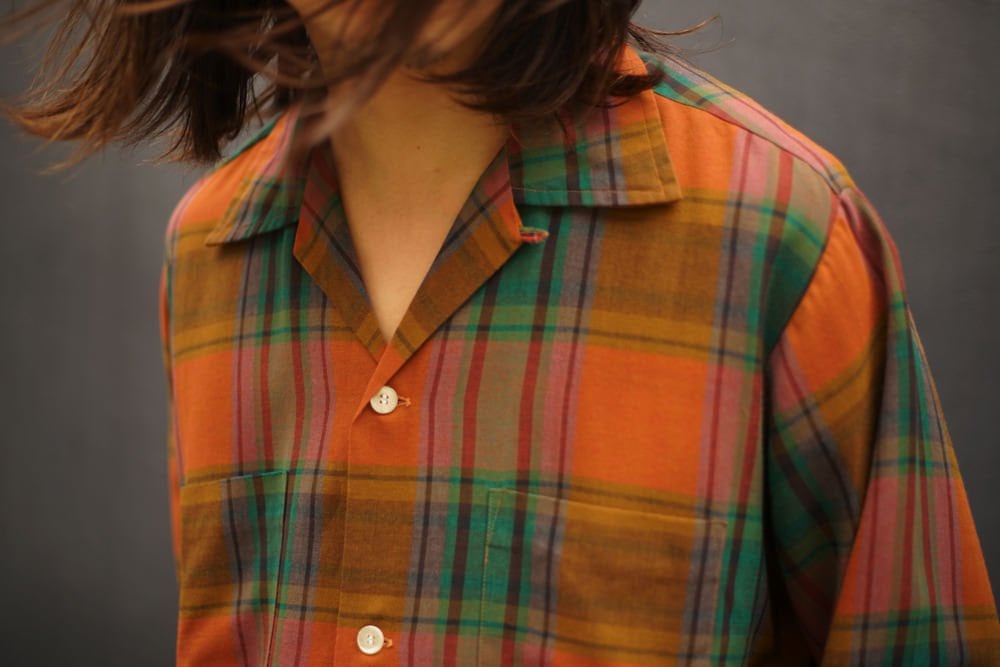 BRENT Vintage Ombre Check Open Collar Rayon Shirt [s