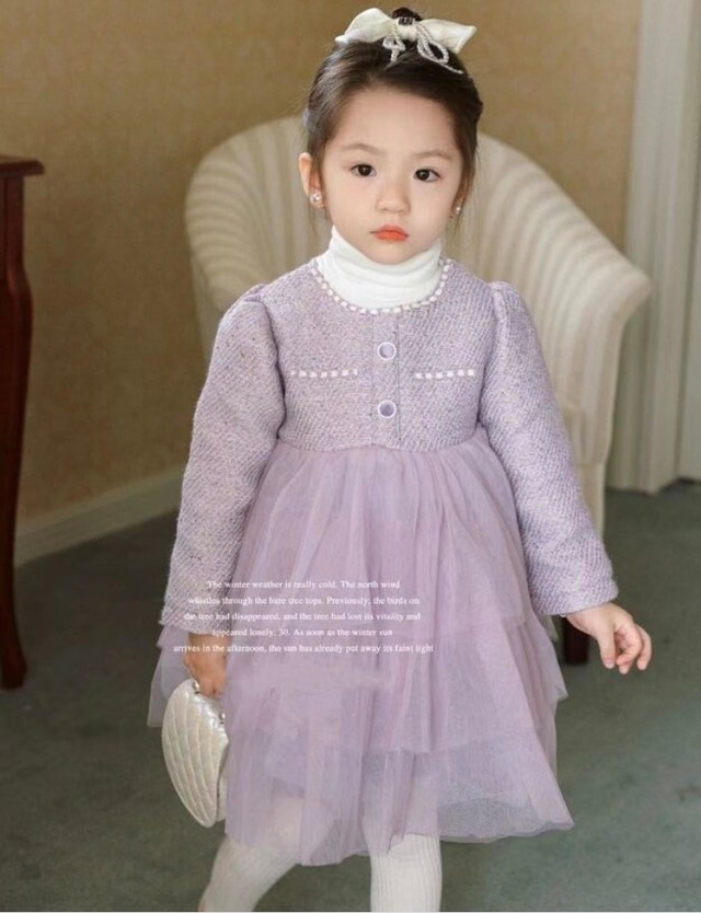 【取寄せ】AIAI アイアイ ワンピース ドレス 長袖  フォーマル 結婚式 パーティー 韓国子供服 女の子 ガール girl 秋 冬 春 子ども服 韓国 可愛い カワイイ お洒落 オシャレ 80cm 90cm 100cm 110cm 120cm baby ベビー kids キッズ Pink ピンク