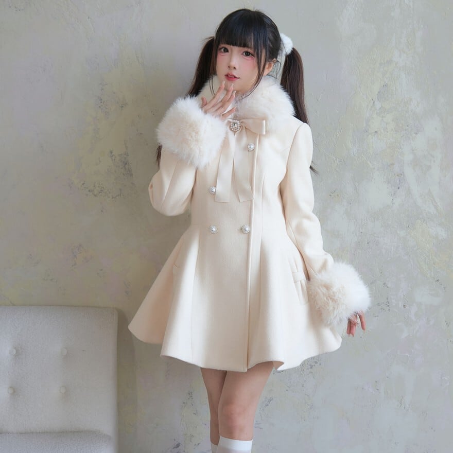 量産型 地雷系 コート ファー ネックリボン ビジュー 冬服 | ゴスロリ