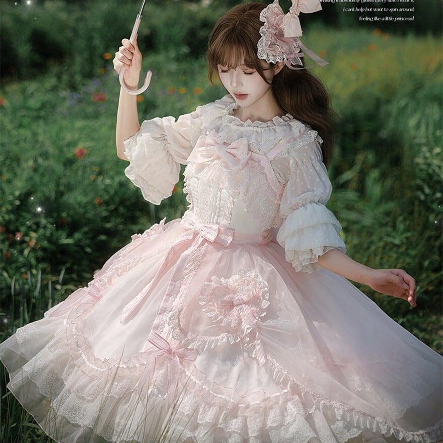 スイートロリィタ ピンクジャンパースカート フリル レース バック