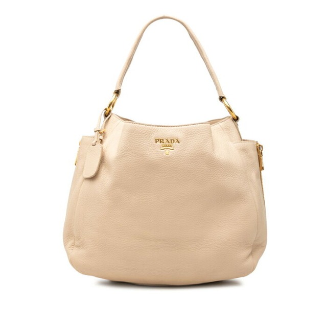プラダ ロゴ ハンドバッグ トートバッグ BR4686 ベージュ レザー レディース PRADA 【中古】