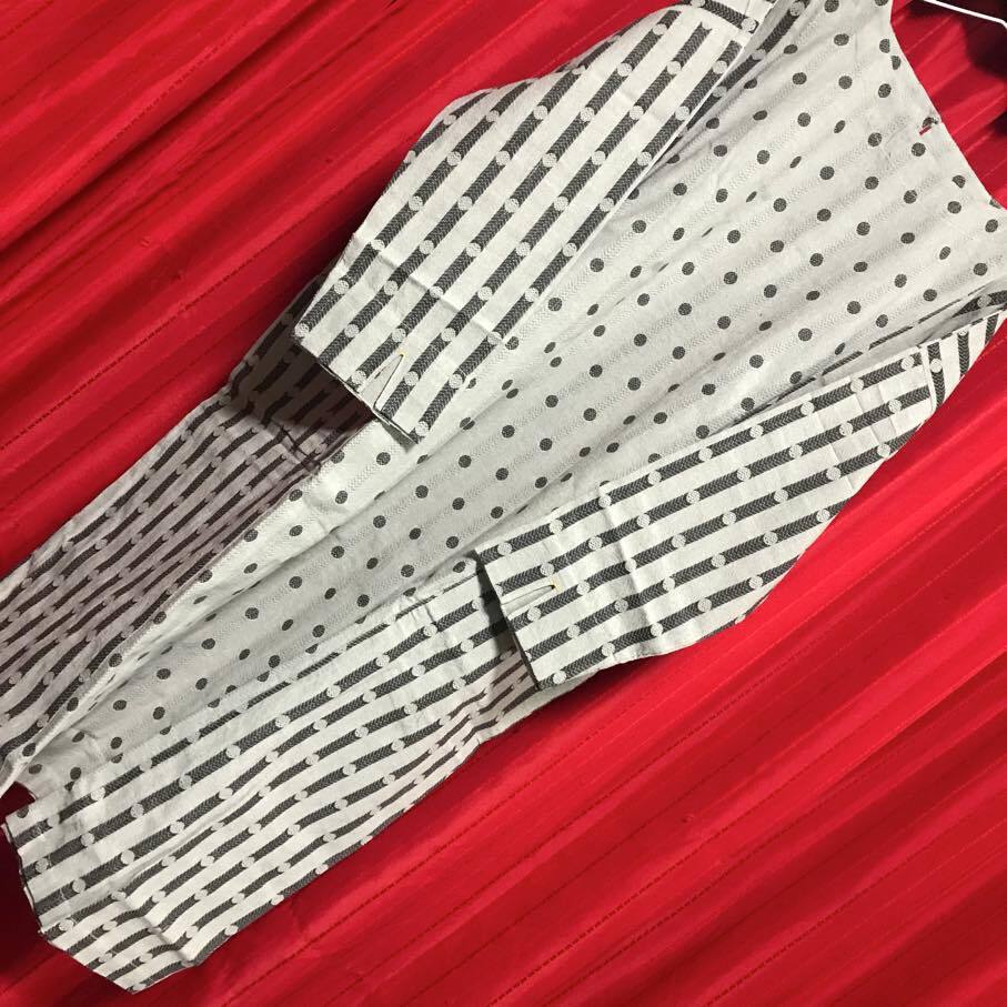 マライカ コットンドット&ストライプワンピース ベーシュ(うすグレー)