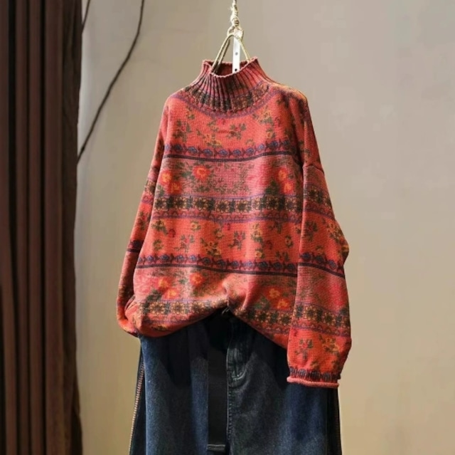 【送料無料】 トップス セーター ニット コットン 長袖 ハイネック プルオーバー ストライプ 花柄 ゆったり きれいめ エレガント 大人可愛い シンプル おしゃれ シック 存在感 フェミニン ガーリー 韓国風 オルチャン 人気 トレンド 新作 秋 冬 20代 30代 40代 お出かけ イベント 旅行 リゾート デート ママ デイリー オフィス OL 通勤 通学 普段着 着回し インスタ映え 70373