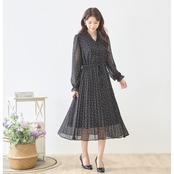 amie studio ドット柄 シフォン プリーツワンピース【M~L】ブラック