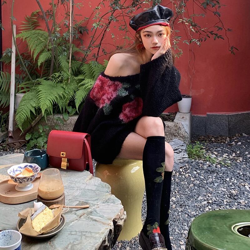 スタンダードルーズセーター スプリングオータムニットトップス レトロ 春物 秋物 スーパーモール37166132900