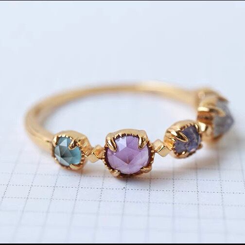 ラブラドライト/ホワイトクリスタル/アイオライト/パトライト/アメジストリングスターリングシルバーリング CT777