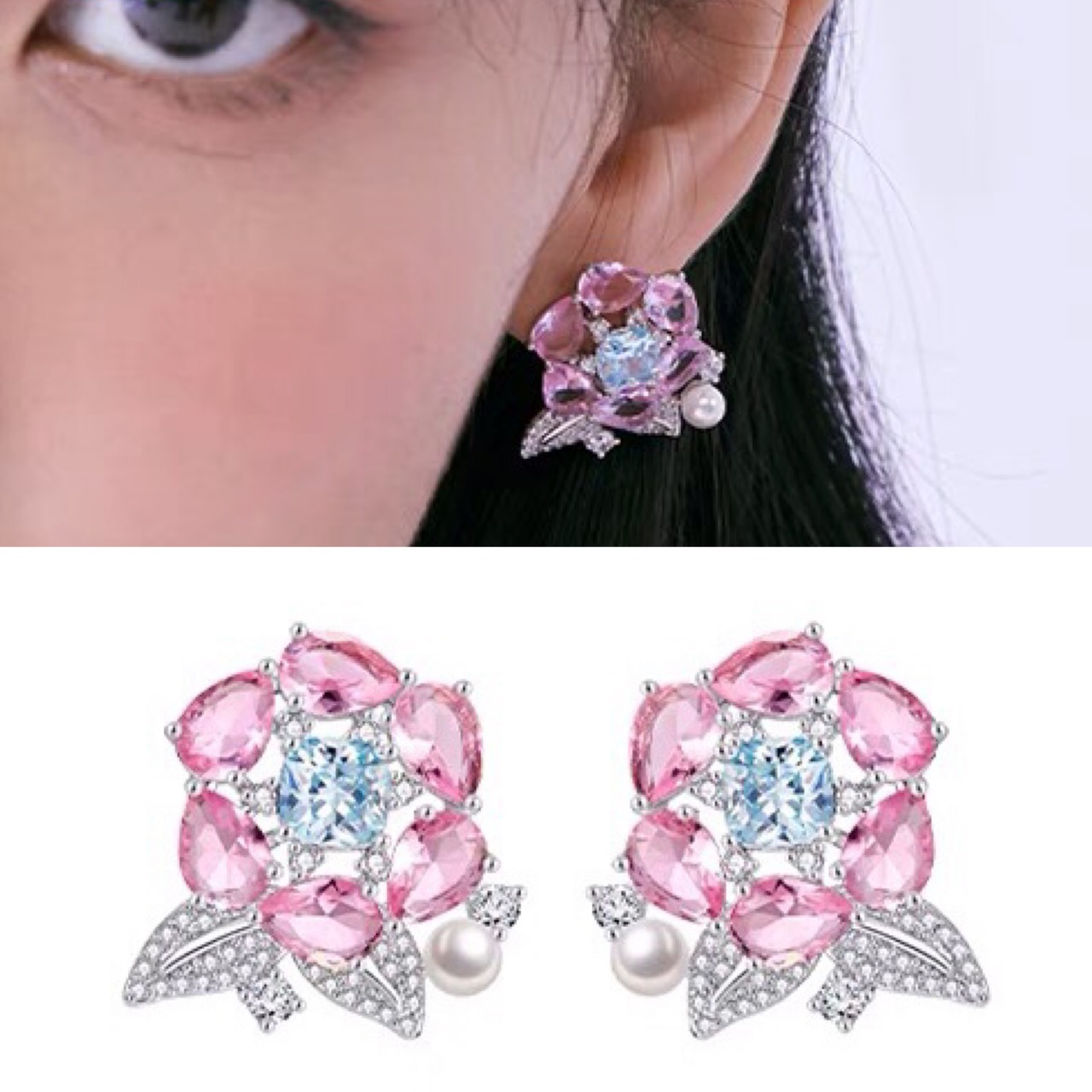 ピアス ピンク 花 水色 ピアス 花柄 フラワー ネックレス アクセサリー 