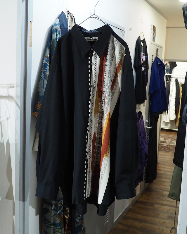 1990s Black Mode Asymmetry Artistic Pattern vintage Drape loose Shirt