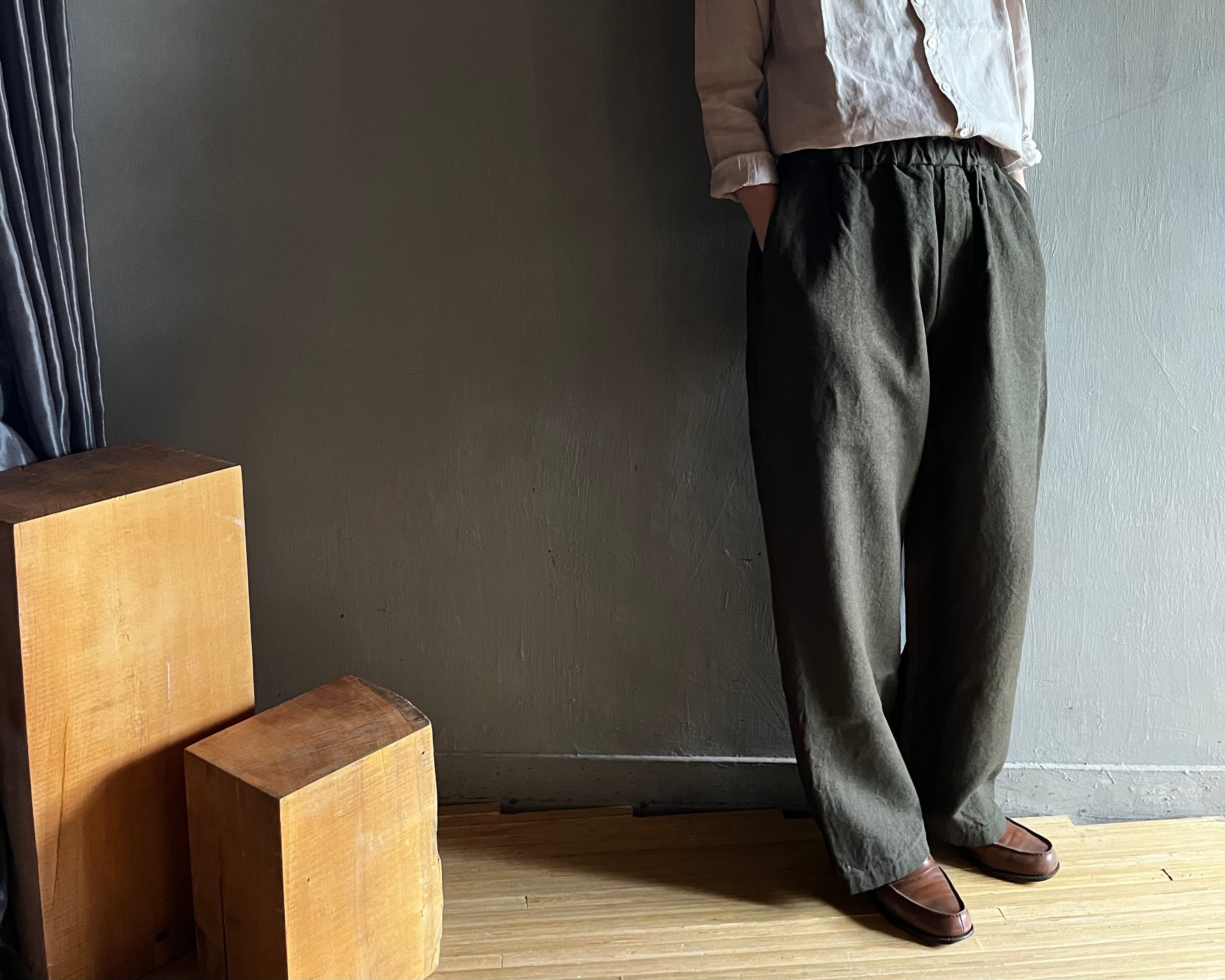 MITTAN|亜麻苧麻ワイド(麻パンツ) PT-92 濃緑