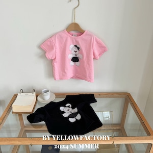 【 yellow factory】クマドールTシャツ 80〜120cm ピンク 240530