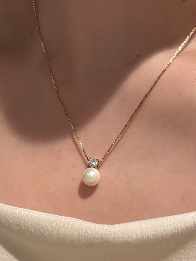 pearl & zirconia necklace〈n016〉