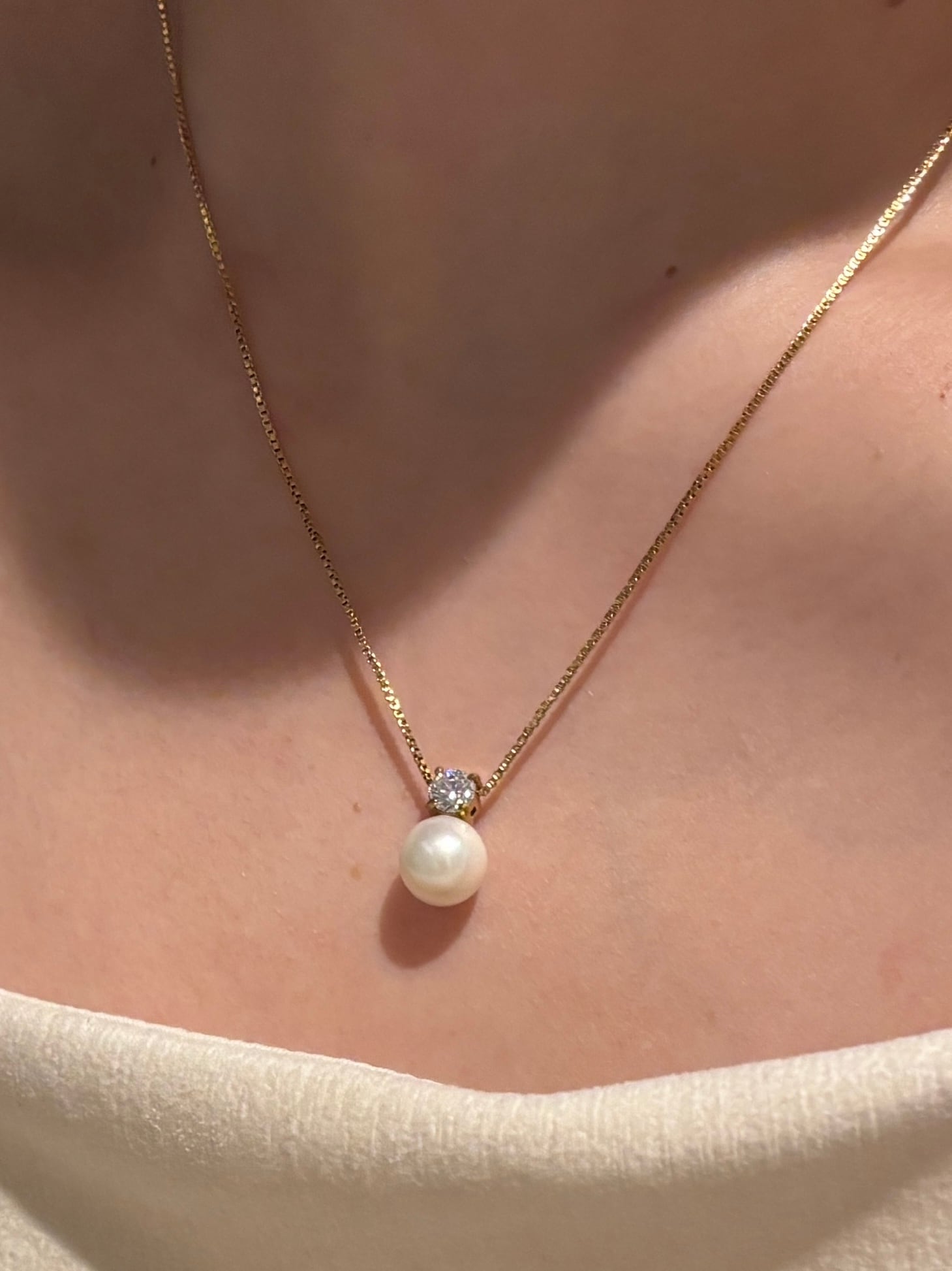 pearl & zirconia necklace〈n016〉