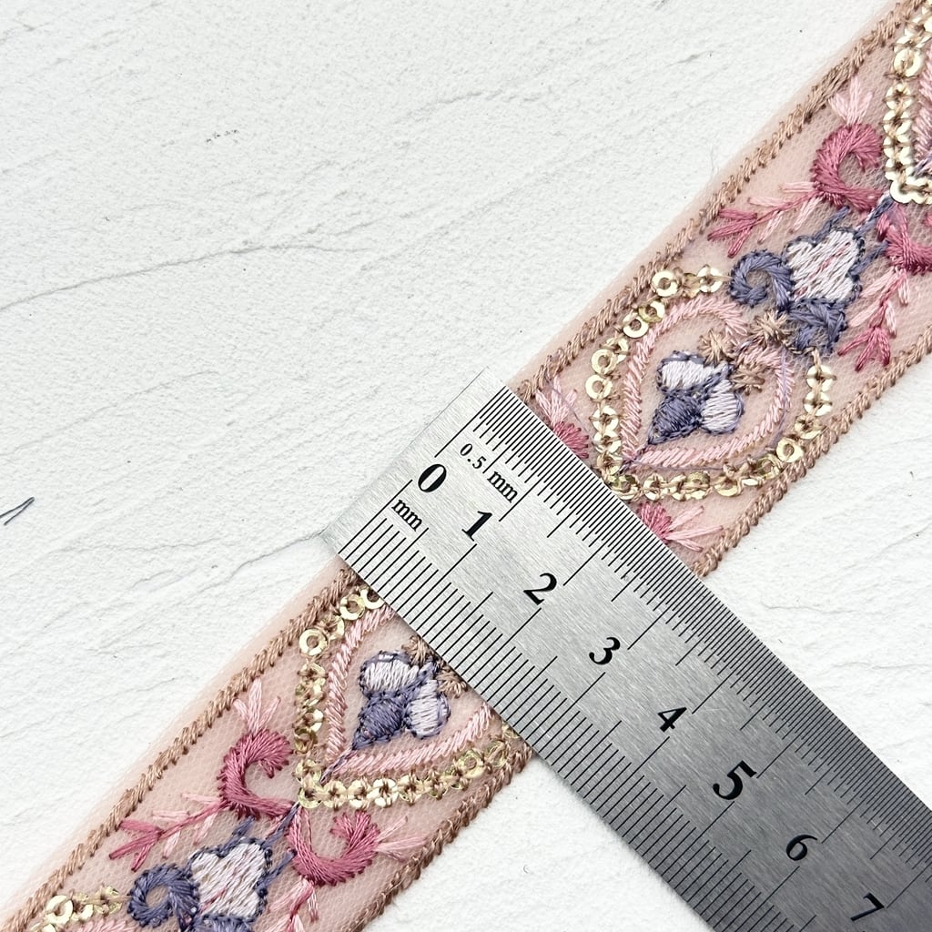 プレシャスハート [ピンク]インド刺繍リボン 3027 | インド刺繍リボン