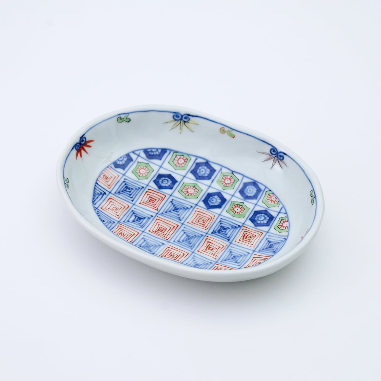 染錦更紗紋小判皿(中)