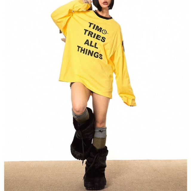 レトロロゴプリントクルーネックロングスリーブTシャツ 1col R02558