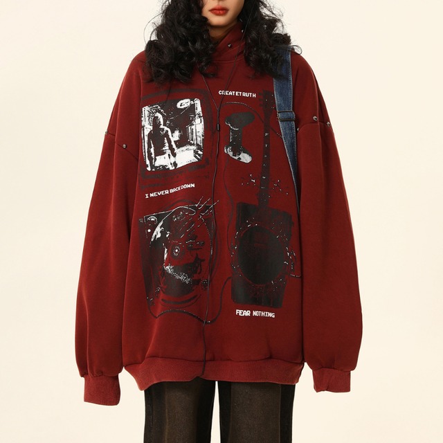 red design sweatshirt　レッドデザインスウェットシャツ　J1491