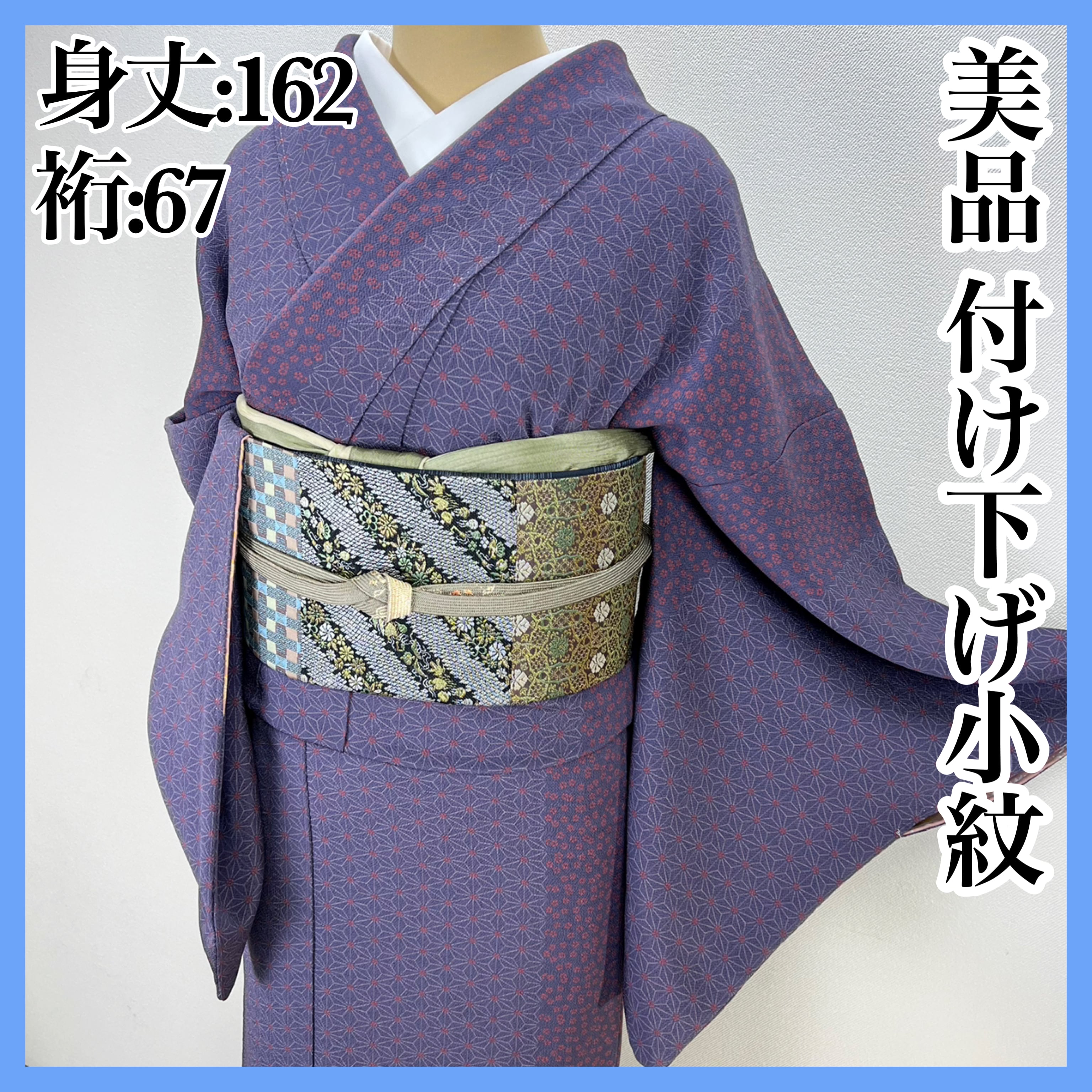 美品【麻の葉文様】付け下げ小紋 正絹 着物 袷s515 | 着物 夢美月