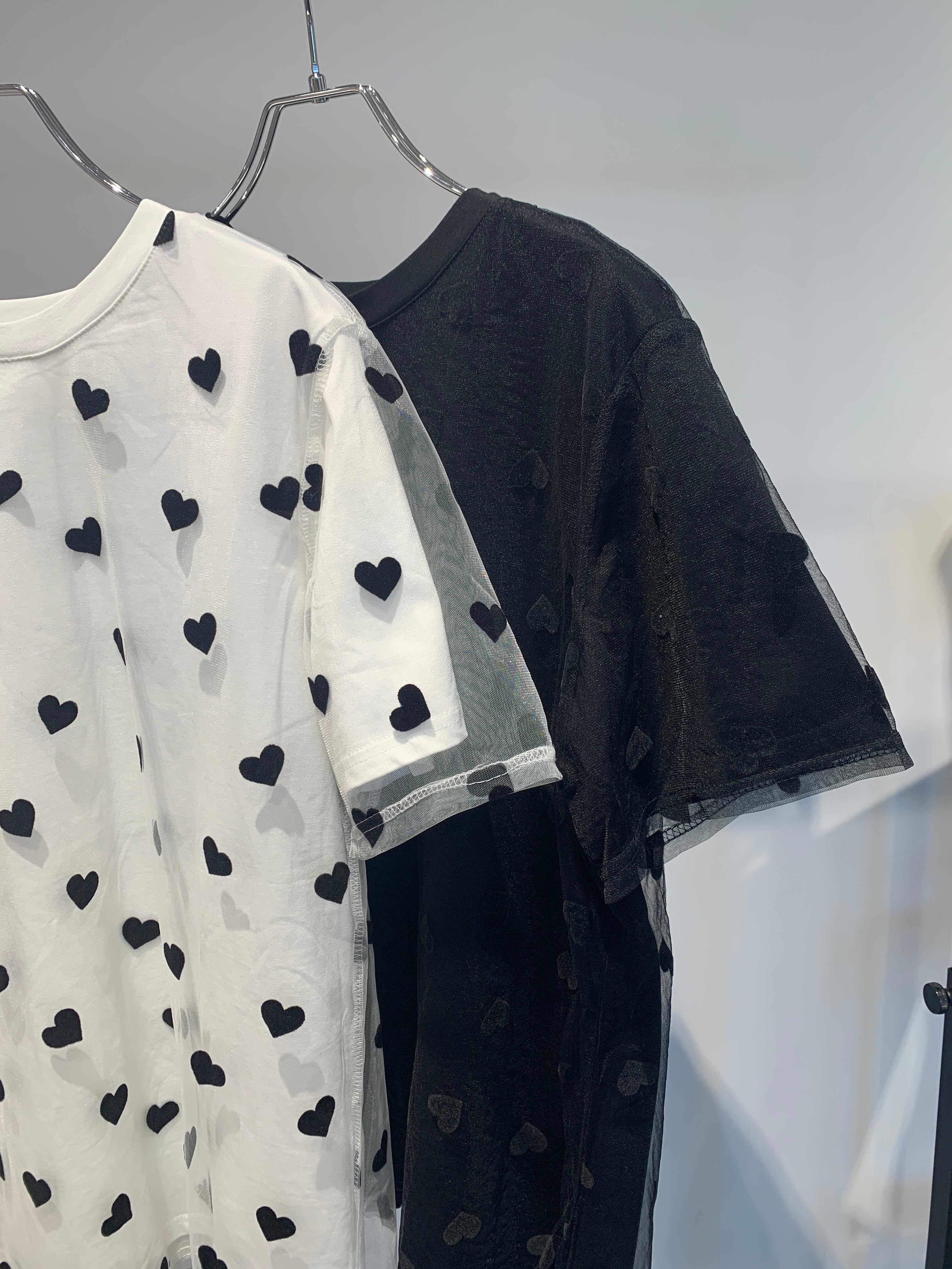 flocky heart tulle layered T-shirt