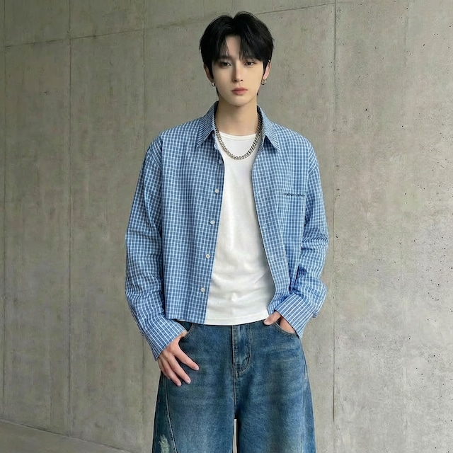 チェック柄 クロップドカジュアルシャツ D11802