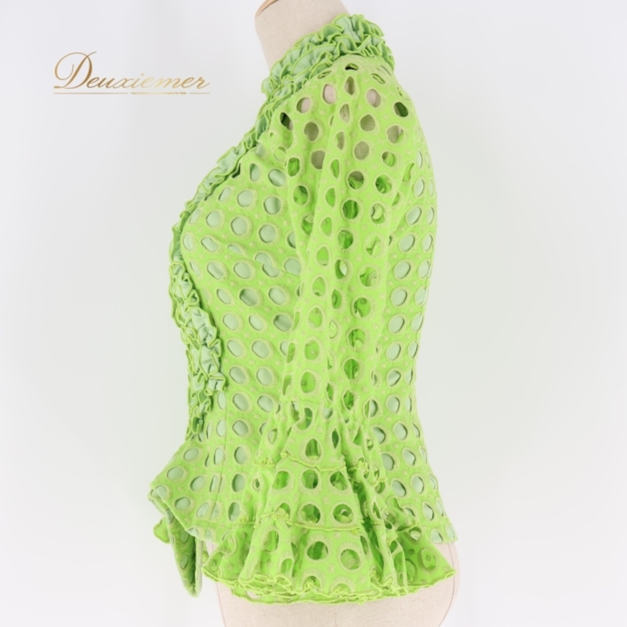 フラメンコ 衣装 ソニアジョーンズ SONIA JOHNES トップス ブラウス 黄緑 緑 レース フリル ダンス パーティ 発表会 舞台 グリーン系 フェスティバル エレガント コスチューム 女性用 かわいい