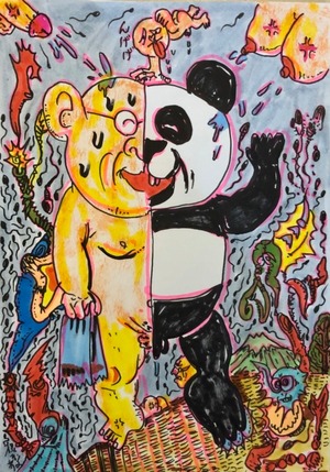 原画・着色ドローイング「合わせて2人（2匹）」 B6