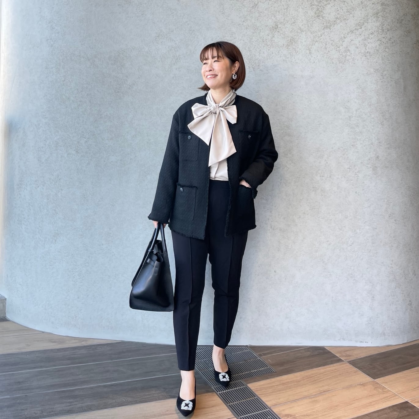 ラスト① ゆったり着痩せ♡普段～お式♡ノーカラーツイードジャケット