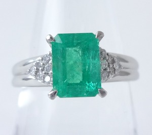 【SOLD OUT】天然エメラルド　ダイヤリング　プラチナ　1.64ct　0.12ct　～【Good Condition】 Natural Emerald Diamond Ring Platinum 1.64ct 0.12ct～