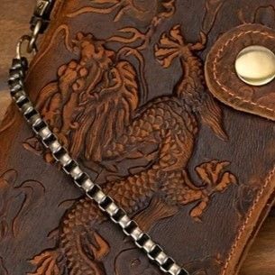 ドラゴン 龍 トラ 虎 財布 長財布 牛革 牛 チェーン カードケース