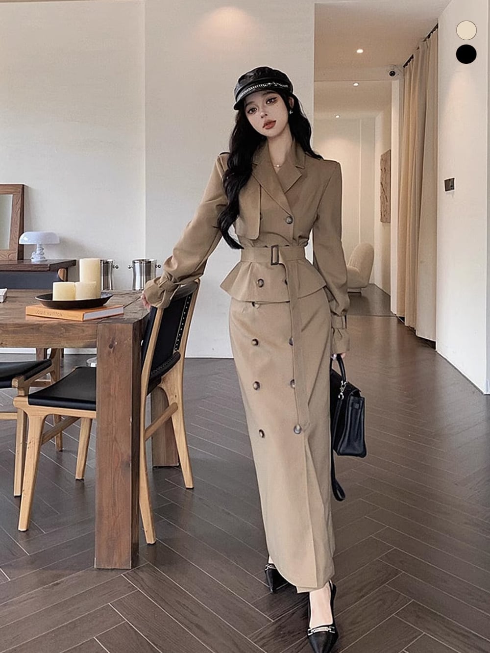 #大人コーデ|トレンチトップコート&ロングスカートセットアップ|Atelier