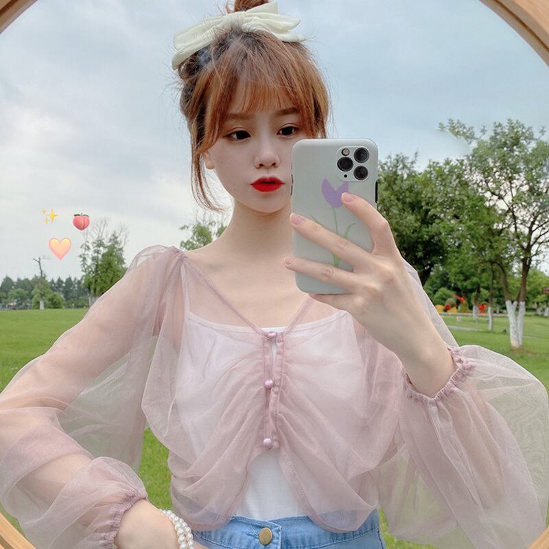 薄手レディースサマースリーブカーディガンシフォンシャツ ルーズトップス ロング ランタンスリーブ 夏物 萌量不足91791380325