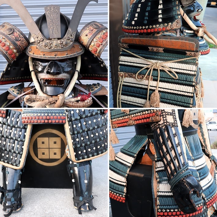 薩摩光忍・甲冑・黒白紺糸威黒鎧二枚胴具足・丸に平四つ目紋 薩摩光忍・甲冑・黒白紺糸威黒鎧二枚胴具足・丸に平四つ目紋
