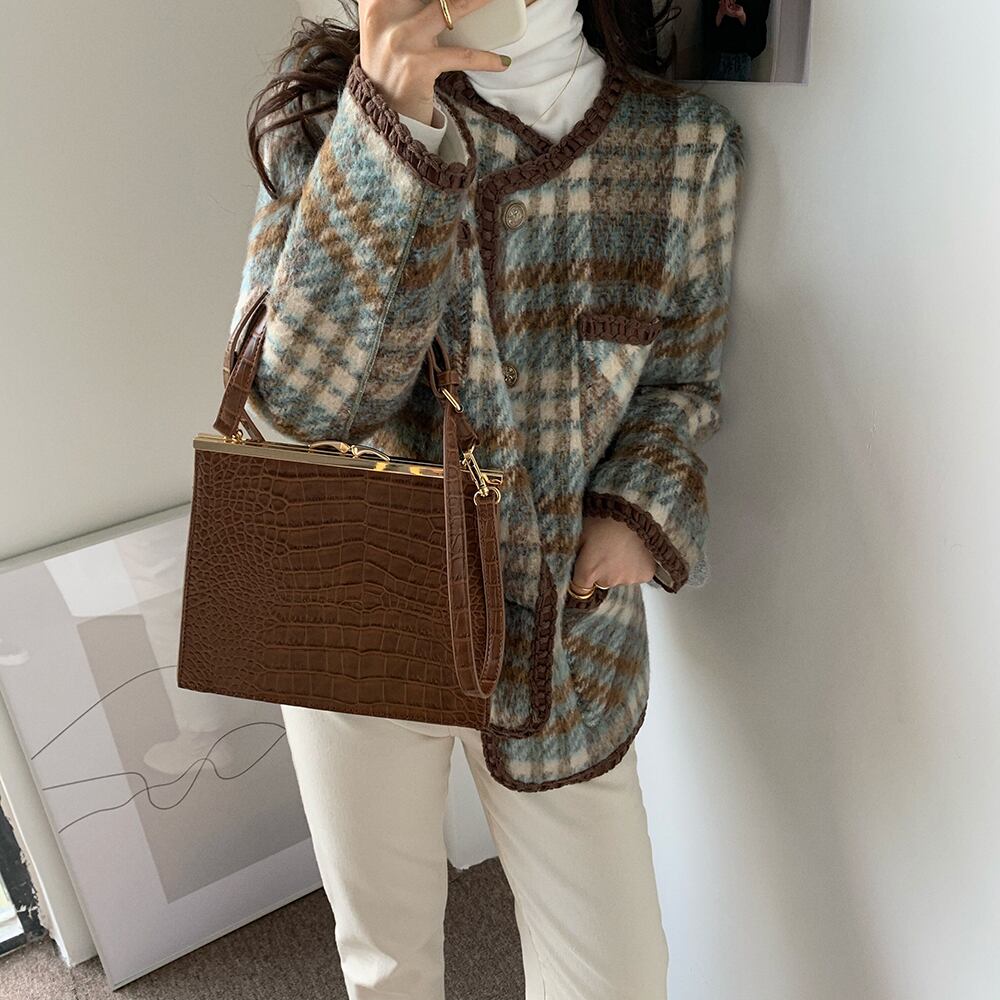 ニット カラーパターンショートコート ジャケット レディース ビッグFスモールZ韓国29338045176