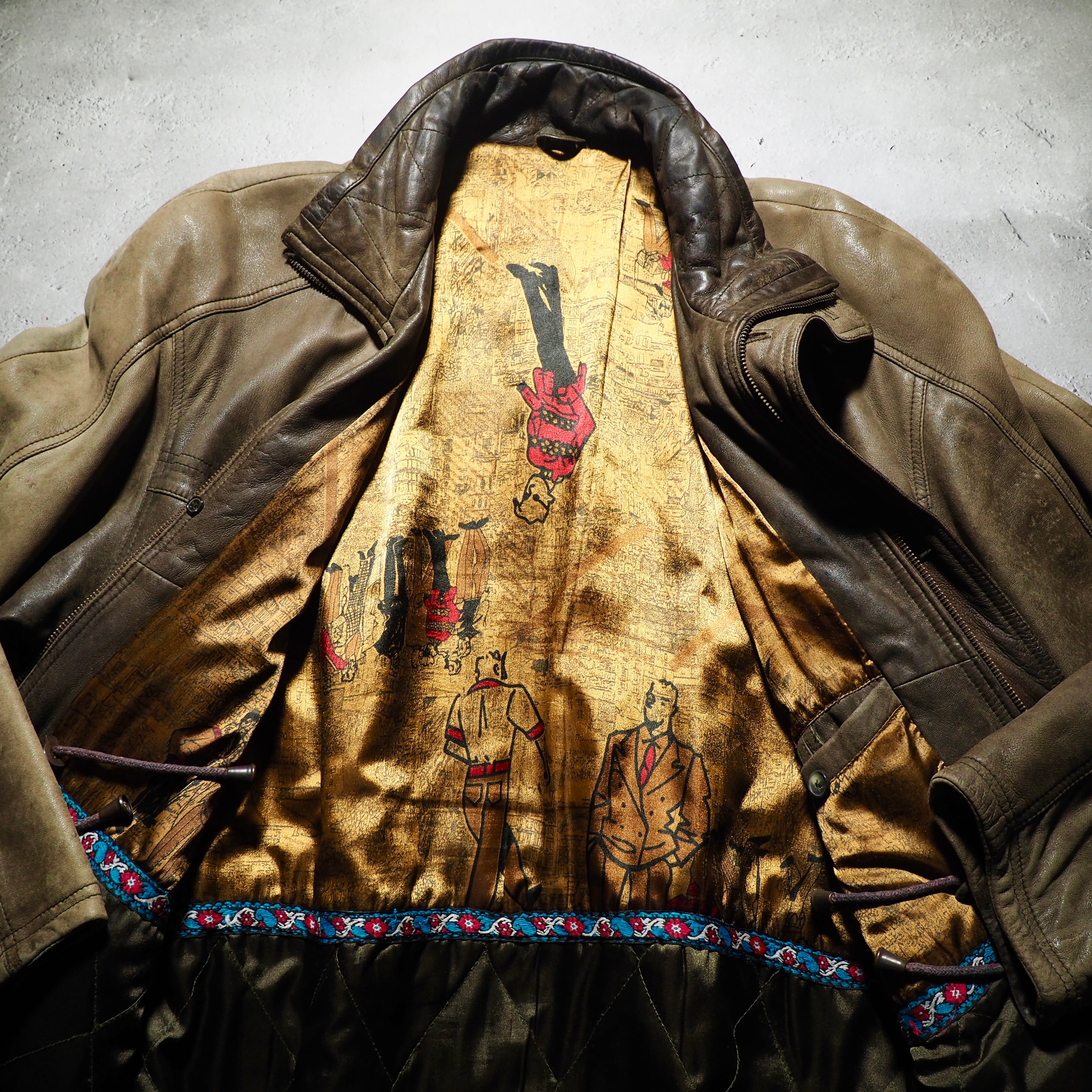 ” Deformation - 変形 ” Beautiful aging Fade color vintage loose sheep leather jacket