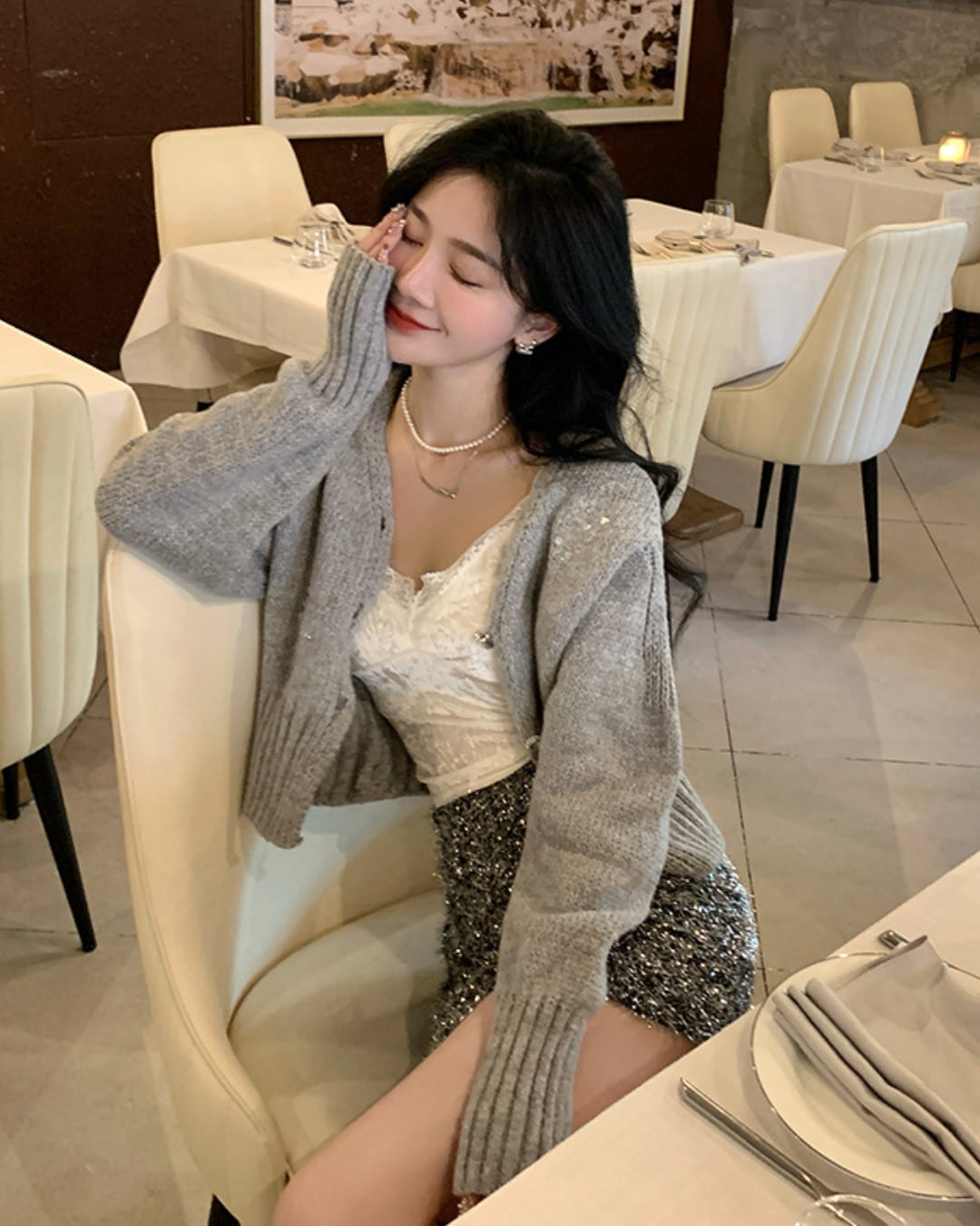 スパンコールデザインカーディガン A24292